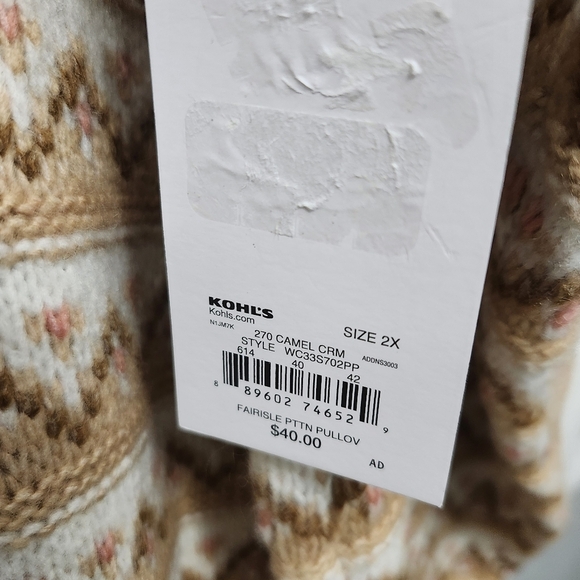 Croft and barrow women's extra cozy sweater size 2X tan and cream crew n… - Picture 5 of 9